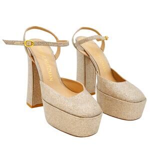 Stuart Weitzman Gold Skyhigh Metallic Mesh Platform Pumps Size 9